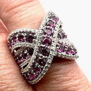 Womens Ring Sterling Silver Purple Amethyst White Topaz Size 6